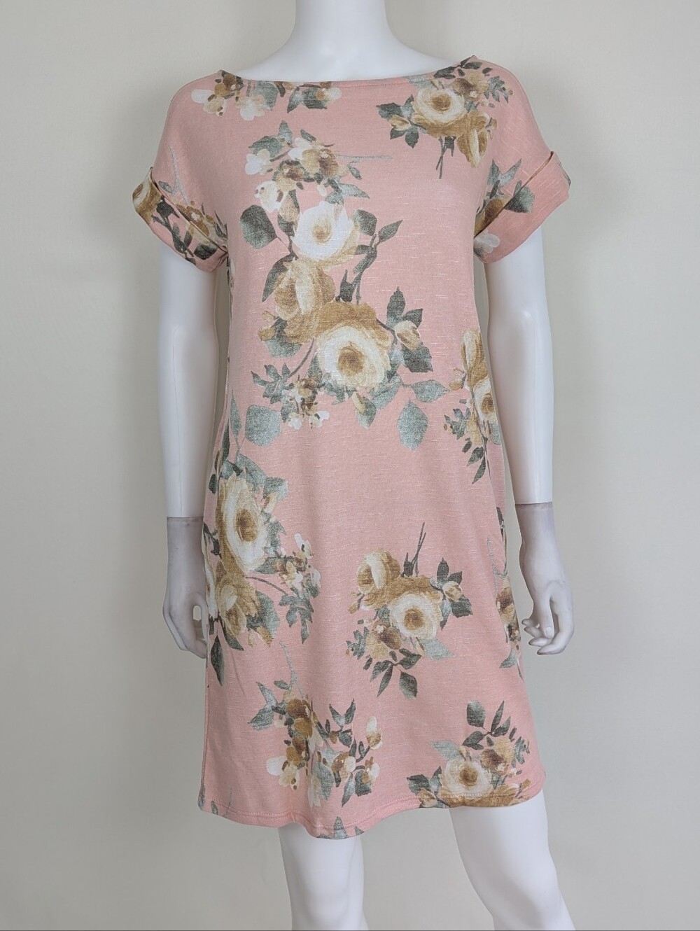 White Birch Mini Blushing Meadows Dress In Pink Floral Print Short Sleeves XS
